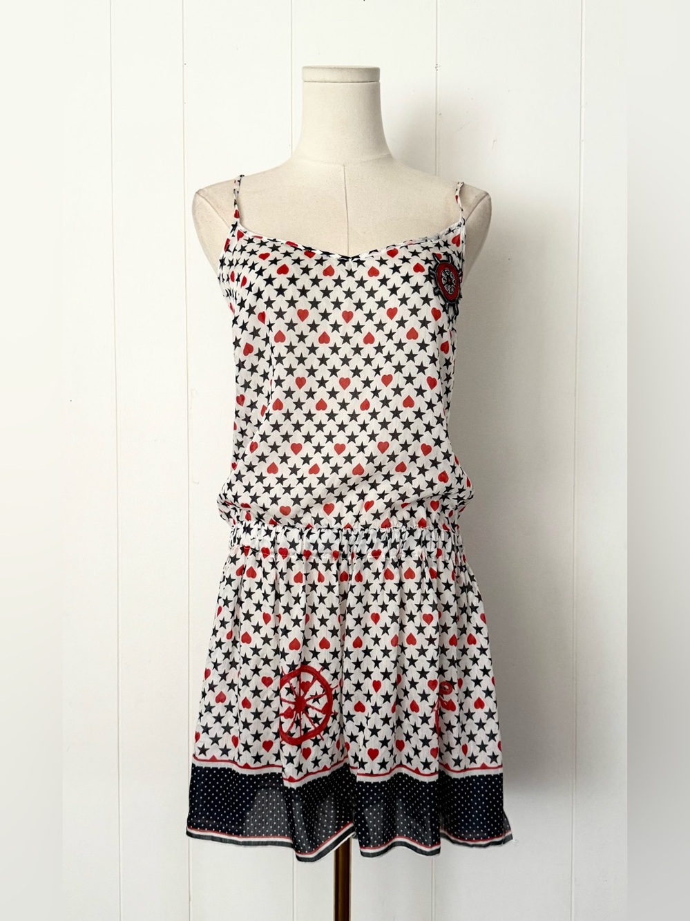 Blugirl Blumarine Beachwear Heart Star Nautical Silk Mini Dress Yacht Y2K US 6 - Picture 3 of 12